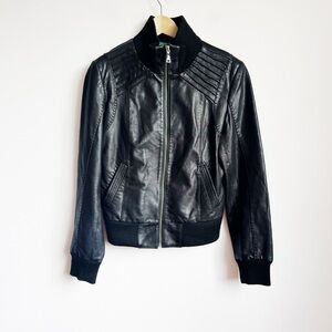 Danier Leather High Shine Black Bomber Leather Jacket